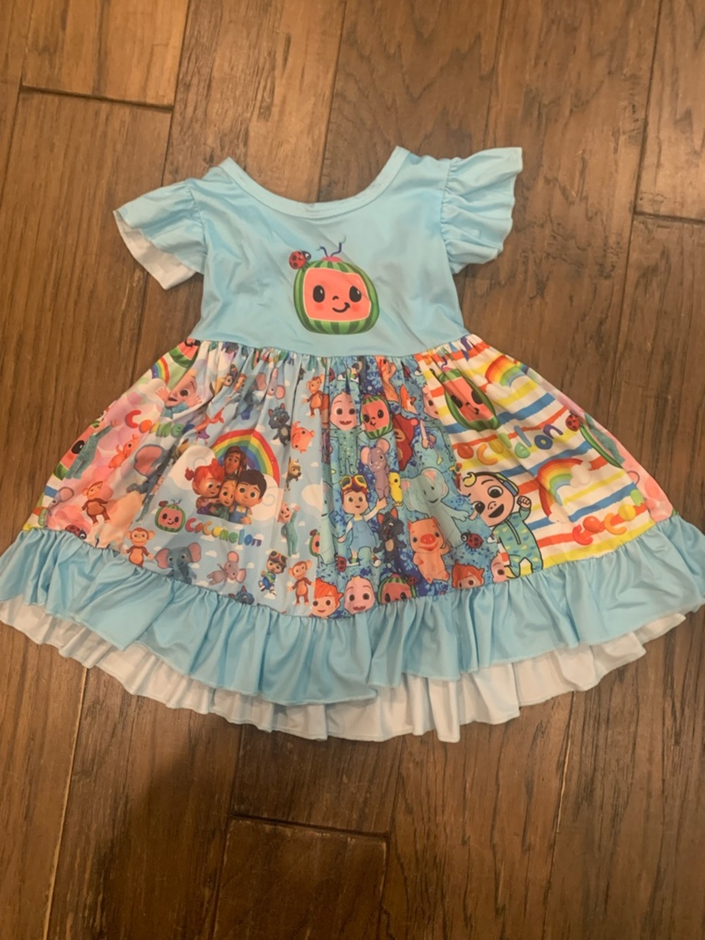 SHEIN Light Blue Cartoon Print Ruffle Hem Dress
